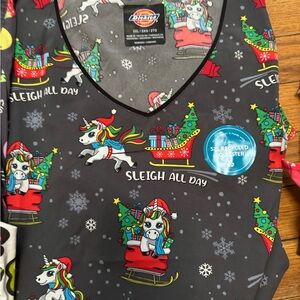 Dickies Gray Unicorn Holiday Scrub Top